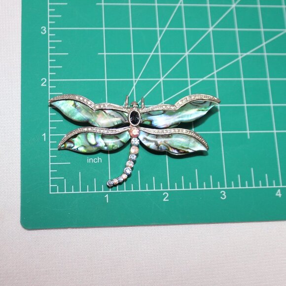 Vintage Abalone Dragonfly Brooch w/Rhinestones - Picture 4 of 9